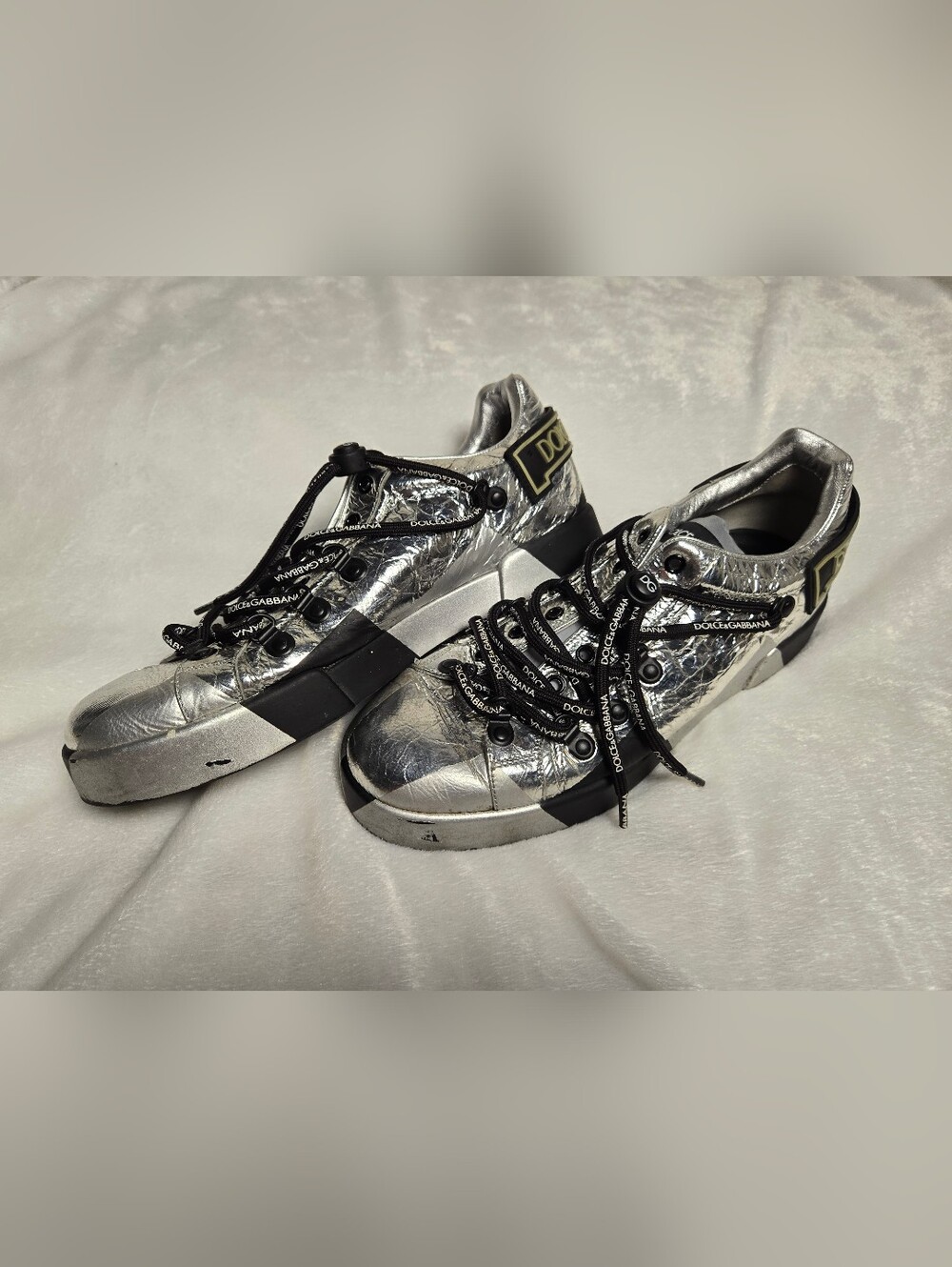 Dolce & Gabbana Metallic Silver and Black Men’s Chunky Sneakers